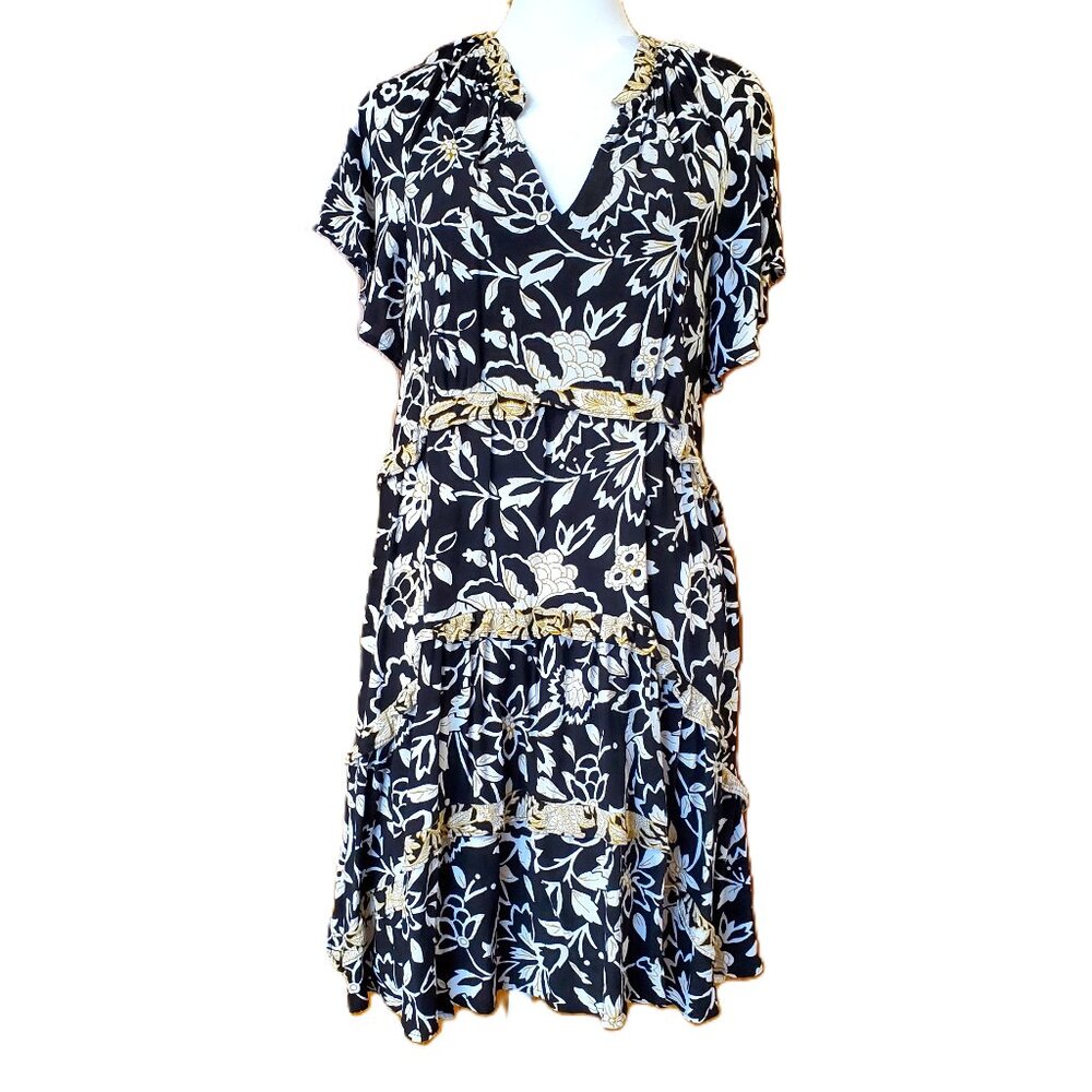 By Anthropologie Womens Flutter Sleeve Mini Dress Semi‎ Sheer Navy Floral Size S